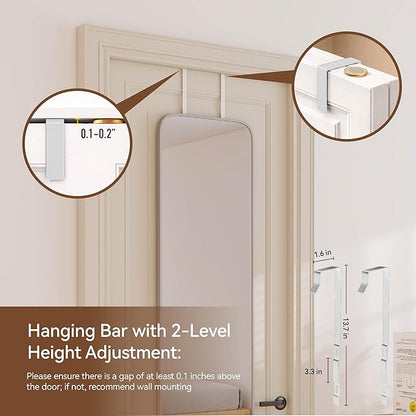 NARCISSUS 47x14 Mirror Door Hanging Full Length,Over Door or Wall Mounted Aluminum Alloy Frame Tempered Glass Rectangle Full Body Mirrors for Bedroom Dressing Living Room Bathroom 47 inch Silver
