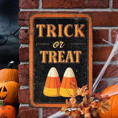 Trick or Treat Halloween Metal Tin Sign Vintage Rustic Wall Decor for Home Kitchen Entryway Farmhouse Decorative Signs Poster 8x12 Inch