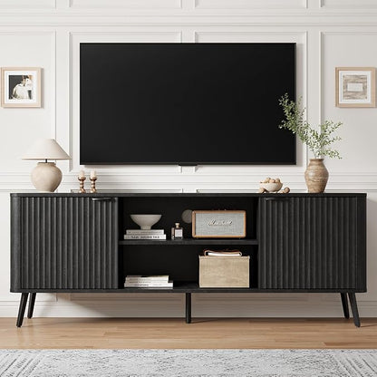 Fatmok TV Stand, 58" Modern Media TV Console Table with Storage for 55/60/65 inch TV, Mid Century Entertainment Center with Fluted Door Cabinets and Open Shelves TV Cabinet for Living Room, Bedroom