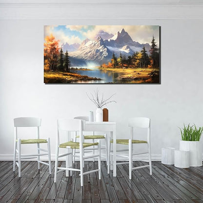 Mountain Wall Art for Living Room Bedroom Office Nature Wall Art Large Mountain Lake Forest Landscape Pictures Modern Artwork Framed Wall Decor Canvas Prints 29x59 Inch
