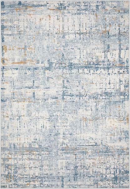 Rugxara 4x6 Rug for Living Room Bedroom, Grey Washable Throw Rugs, Abstract Area Rugs, Non Slip & Low Pile Accent Carpet for Indoor Dining Room, Kids Room and Office(Blue Beige)