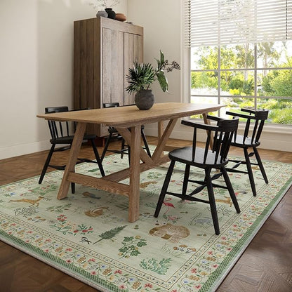 6x9 Area Rugs for Living Room: Washable Rug Vintage Bedroom Rugs Stain Resistant Non Slip Low Pile Soft Lightweight Carpet for Kitchen Dining Room Farmhouse Nursery Kids Room Indoor