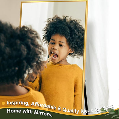 NicBex Full Length Mirror with Stand, 57"x 20" Gold Full Body Mirror, Aluminum Alloy Frame Floor Mirror, Free Standing Mirror, Wall-Mounted, for Bedroom Living Room Dressing Room