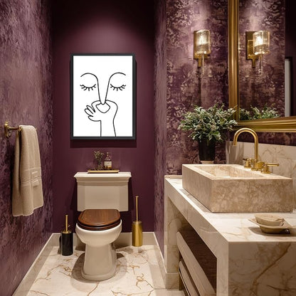 Cyebmo Funny Bathroom Wall Art, Minimalist Black and White Bathroom Picture Wall Decor, Toilet Pinching Nose Art Print for Restroom Guest BathRoom, Wood Framed Ready to Hang 16x24 Inch