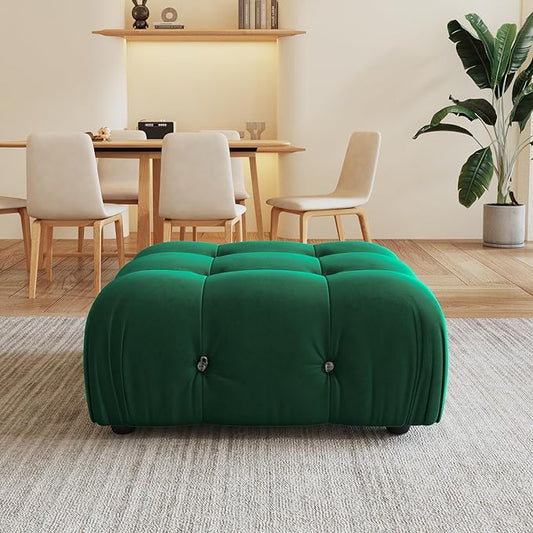 Modular Green Sectional Couches for Living Room, Modern Luxury Velvet Bubble Couch with Reversible Chaise Ottoman, Deep Seat Cloud Sectional Sofa (Ottoman, Green)