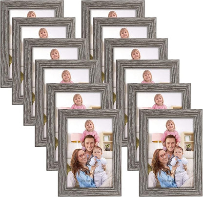Giftgarden 4x6 Picture Frame Distressed Grey, 4 by 6 Rustic Wood-grain Gray Photo Frames Bulk for Wall or Tabletop, 12 Pack