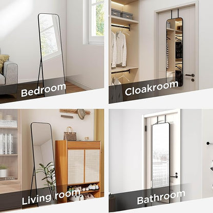 SCWF-GZ Rectangle 57x16 Mirror Full Length Wall Mounted Hanging or Against Wall Metal Frame Dressing Make-up Mirrors for Entryway Bedroom Bathroom Living Room 57 16 inch Black