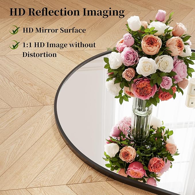 Full Length Mirror, 78"x35" Arched Full Body Mirrors, Large Floor Mirror with Stand, Hanging Mounted for Bedroom Living Room Cloakroom, Aluminum Alloy Frame, Black