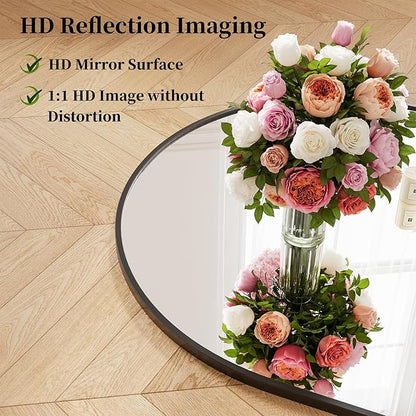 Full Length Mirror, 78"x35" Arched Full Body Mirrors, Large Floor Mirror with Stand, Hanging Mounted for Bedroom Living Room Cloakroom, Aluminum Alloy Frame, Black