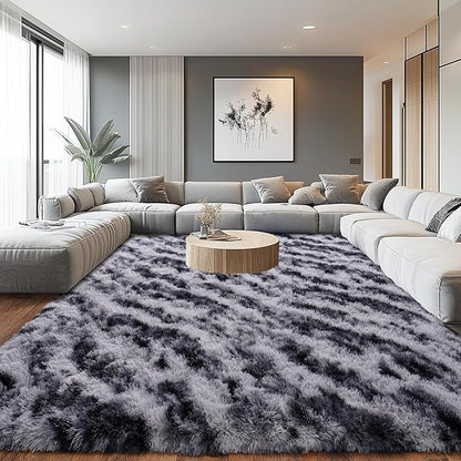 Shaggy Modern Shag Area Rug for Bedroom, Upgrade Non-Slip Plush Fluffy Carpet for Kids Room Home Decor, Plush Area Rug Tie Dye Stripes 5x7Ft