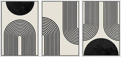 SIGNLEADER Framed Canvas Print Wall Art Spiral Parabolas & Solid Semi Circle Geometric Shapes Drawings Modern Art Contemporary Edgy Black and White for Living Room, Bedroom, Office - 16"x24"x3 WHITE