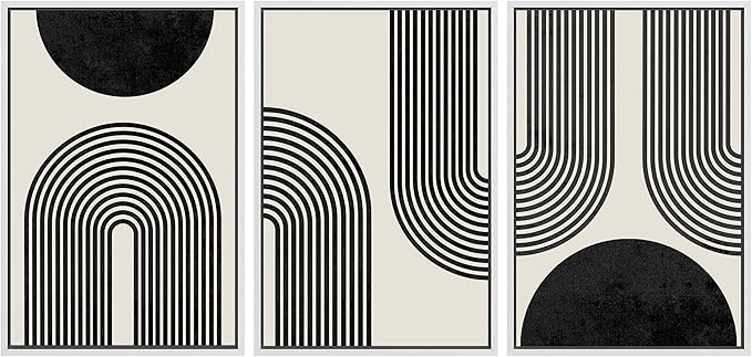 SIGNLEADER Framed Canvas Print Wall Art Spiral Parabolas & Solid Semi Circle Geometric Shapes Drawings Modern Art Contemporary Edgy Black and White for Living Room, Bedroom, Office - 24"x36"x3 WHITE