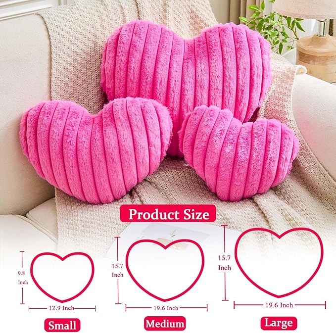 XVTRU Heart Pillows Heart Decorative Pillow Soft Fluffy Heart Shaped Hot Pink Throw Pillows with Faux Rabbit Fur Aesthetic Room Decor Cute Pillow for Valentines Mother's Day
