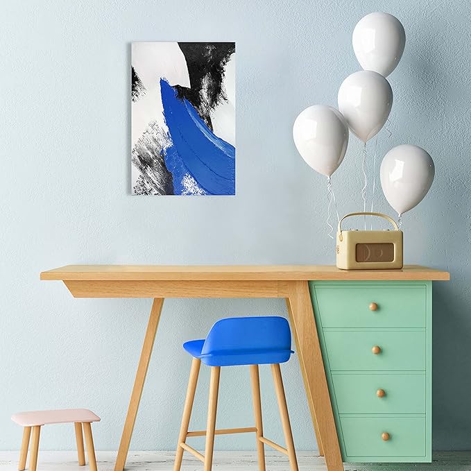 YPY Blue Abstract Canvas Wall Art: Modern Minimalist Black and White Picture Painting Print Gray Blue Poster for Living Room Bedroom Bathroom Office Home Wall Decor 10x15