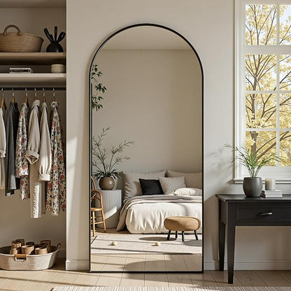 Full Length Mirror, 71"x32" Arched Full Body Mirror, Floor Mirrors with Stand, Body Mirrors Standing Hanging Leaning Against Wall,Aluminum Frame Mirrors for Bedroom Cloakroom,Living Room,Black