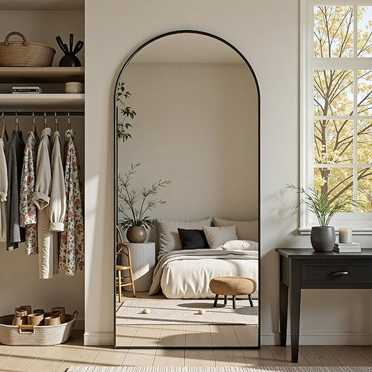 Full Length Mirror, 69"x28" Arched Full Body Mirror, Floor Mirrors with Stand, Body Mirrors Standing Hanging Leaning Against Wall,Aluminum Frame Mirrors for Bedroom Cloakroom,Living Room,Black