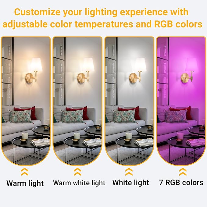 Vimhou Peel and Stick Wall Sconces, Stick On Wall Sconce Set of 2, Battery Operated Wireless Wall Light, No Drill Adhesive Wall Lamp, Corn Bulb with 10000mAh Rechargeable Battery, Bedroom Wall Decor