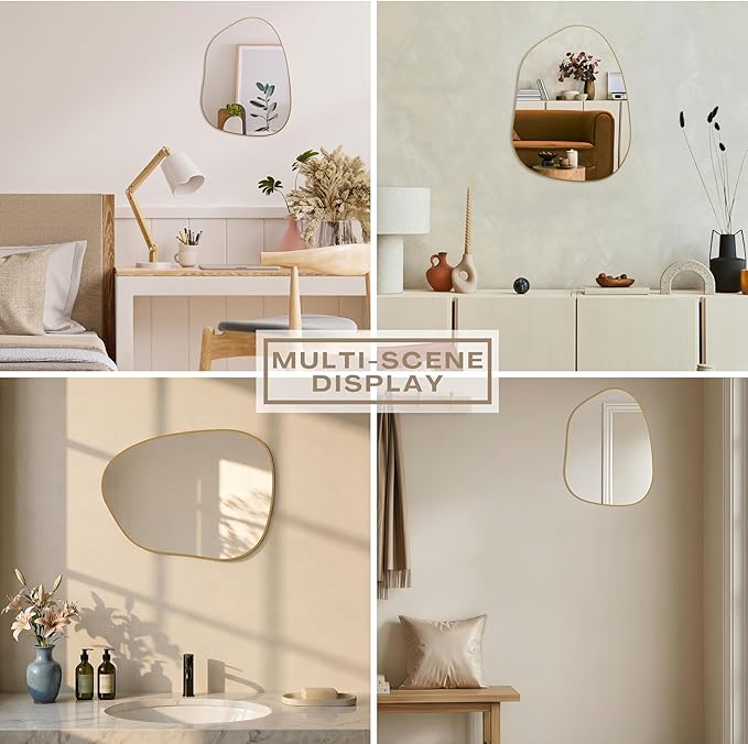 PERFNIQUE Irregular Wall Mirror Asymmetrical Mirror, 16''x12'' Gold Mirror for Bathroom Bedroom Living Room Entryway, Decorative Modern Wall Decor, Wall Mounted (Gold, 16''x12'')