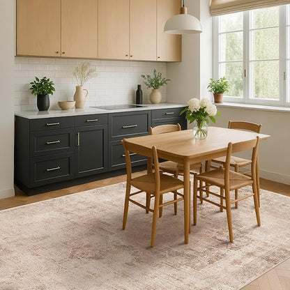 Hazo Haus Washable 5x7 Area Rugs for Living Room, Neutral Beige & Peach Farmhouse Rug for Dining Room & Bedroom, Ultra Soft Low-Pile Non-Slip Stain Resistant
