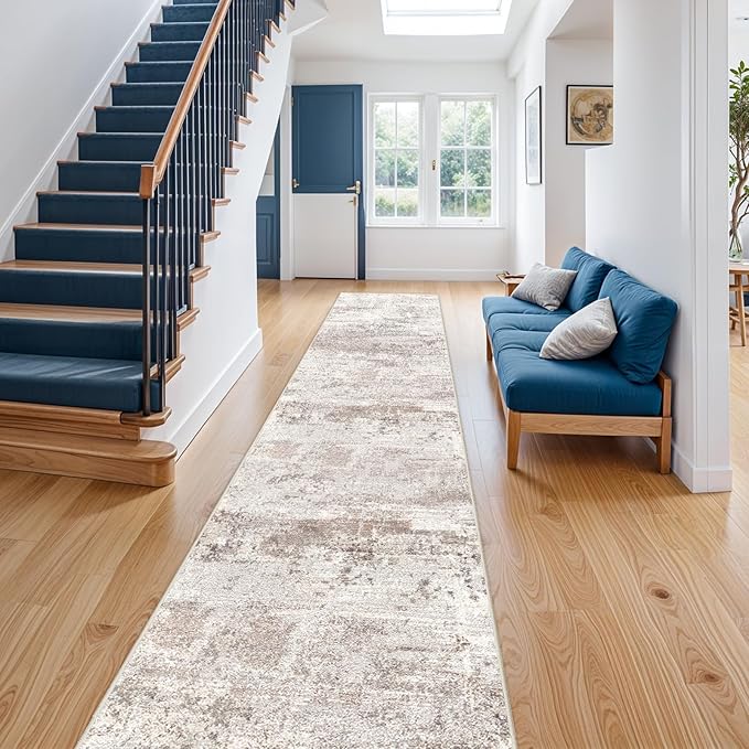 RUUGME Hallway Runner Rug 3x14 - Runner Rug Stain Resistant for Living Room Non Slip Indoor Entryway Carpet Bedroom Kitchen Distressed Floor Decor Mat Machine Washable 3x14 Brick/Brown/Beige