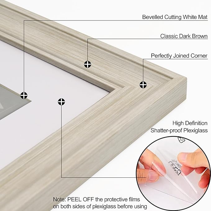 Yaetm 20x24 Picture Frame Matted to 16x20 Set of 2, 1.4" Wide Molding & Rustic White Frames for Wall Gallery, Horizontal and Vertical Wall Mount (2 pack, White)