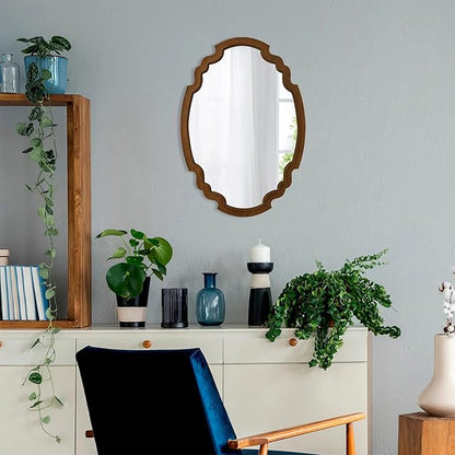 Hanging Farmhouse Oval Mirrors for Wall Decor 16 X 22 Inch, Handmade Burning Finished Oval Bathroom Mirrors for Over Sink, Rustic Wood Mirror for Entryway, Horizontal or Vertical