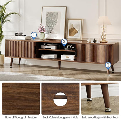 Airynee Mid Century TV Stand, Modern TV Console for TVs up to 70 Inches, Entertainment Center with Storage, TV and Media Consol, 62 Inch (Walnut)