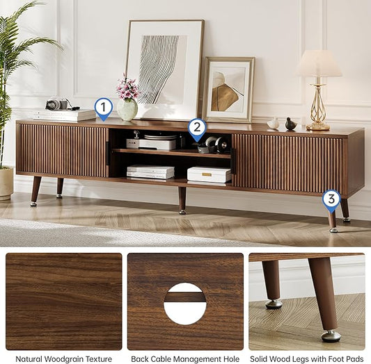 Airynee Mid Century TV Stand, Modern TV Console for TVs up to 70 Inches, Entertainment Center with Storage, TV and Media Consol, 62 Inch (Walnut)