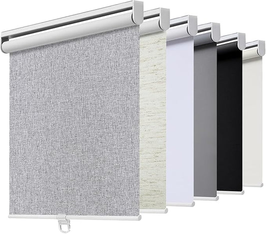 Cordless Roller Shades Blackout Blinds for Windows Room Darkening Rolled Up Shades with Spring System, UV Protection Natural Linen Fabric Window Shades Door Blinds for Home,22" W x 72" H, Heather Grey