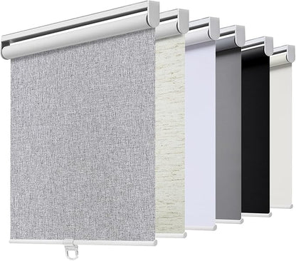 Cordless Roller Shades Blackout Blinds for Windows Room Darkening Rolled Up Shades with Spring System, UV Protection Natural Linen Fabric Window Shades Door Blinds for Home,37" W x 72" H, Heather Grey