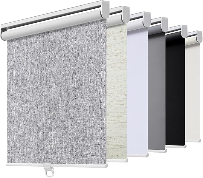 Cordless Roller Shades Blackout Blinds for Windows Room Darkening Rolled Up Shades with Spring System, UV Protection Natural Linen Fabric Window Shades Door Blinds for Home,25" W x 72" H, Heather Grey