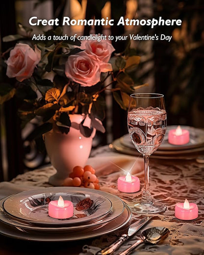 merrynights Flameless Candles, 12 Pack Tea Lights Candle Battery Operated, LED Tealight Votives, Realistic Tea Lights for Wedding Christmas Party Home Decor -D 1.5” x H 1.25” -Pink Light