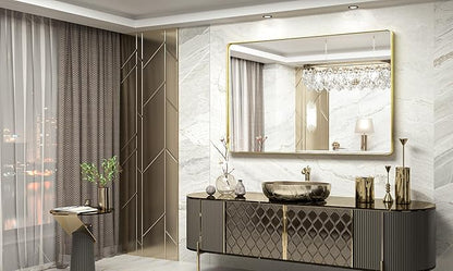 TokeShimi 55 x 36 Inch Brushed Gold Bathroom Mirror for Wall Vanity Mirror with Non-Rusting Aluminum Alloy Metal Frame for Modern Minimalist Farmhouse Home Decor (Horizontal/Vertical)