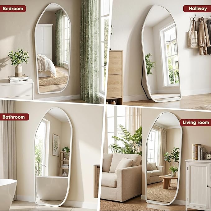 Suidia Full Length Mirror, Oversized Floor Mirror with Solid Wood Frame, Large Standing Mirror for Bedroom Living Room, Wood Art Style, White, 74" L x 32" W