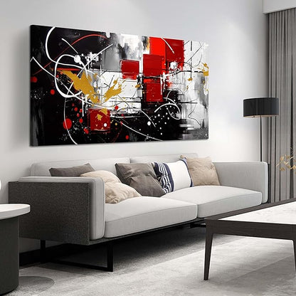 ANCXWOTER Abstract Wall Art for Living Room Black Canvas Wall Art Modern Grey Red Line Artwork for Bedroom Office Home Decor Canvas Prints 29x59 Inch