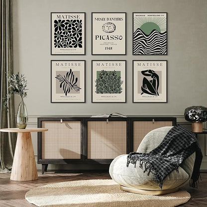 Habseligkeit Green Matisse Posters for Room,Minimalist Abstract Line Wall Poster, Retro Room Decor Aesthetic Vintage Prints for Wall Decor Unframed, 8x10in, Set of 6