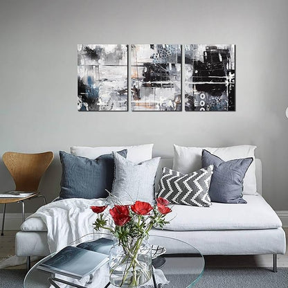 HUBOSKN Abstract Wall Art for Living Room - Modern Black and White Wall Art for Bedroom - Home Office Wall Decor Size 12" x 16" x 3 Piece