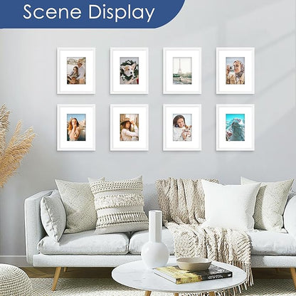 PEALSN 8x10 Picture Frame Set of 6, Display Pictures 5x7 with Mat or 8x10 without Mat for Wall Mounting or Table Top Display, Photo Frames Collage for Wall Decor, White.