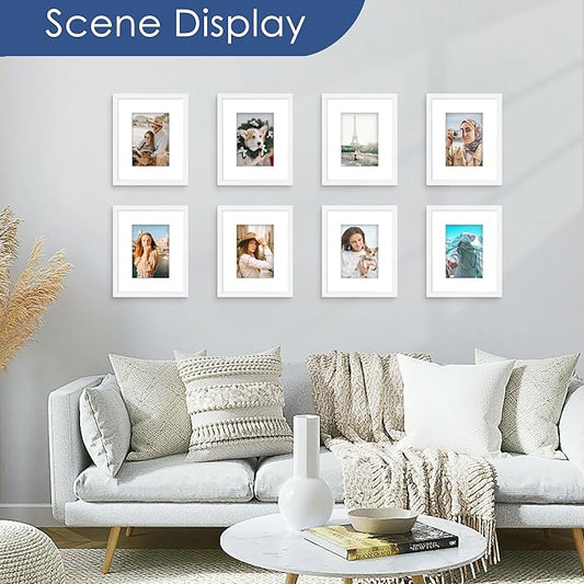 PEALSN 8x10 Picture Frame Set of 6, Display Pictures 5x7 with Mat or 8x10 without Mat for Wall Mounting or Table Top Display, Photo Frames Collage for Wall Decor, White.