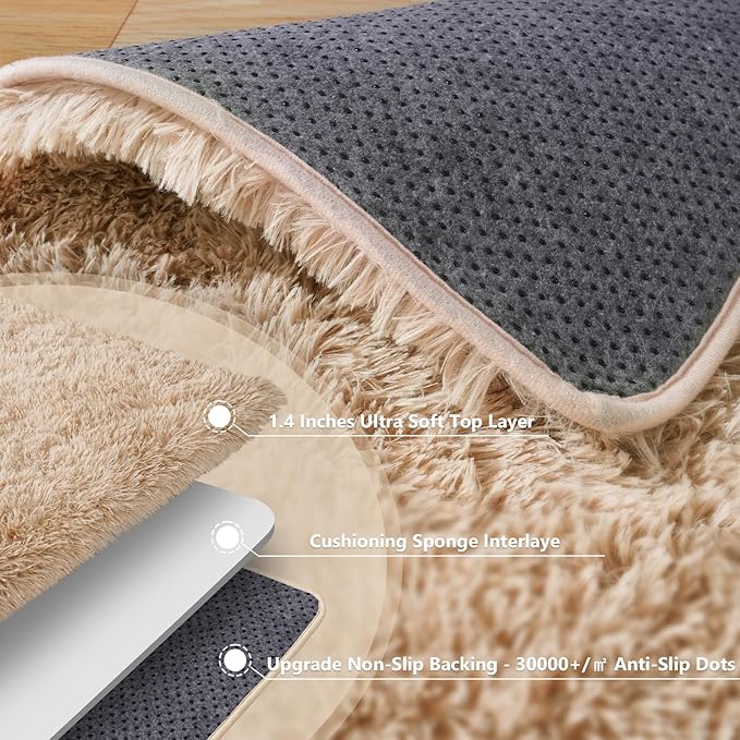 5x7 Area Rugs for Living Room, Beige Fluffy Shag Rug for Bedroom, Nursery, Indoor Floor, Soft and Comfy, Neutral Carpet for Kids, Girls, Boys Room Dorm Home Decor Aesthetic, Upgrade Non Slip