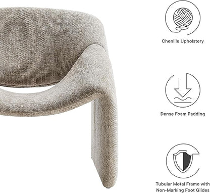 Modway Vivi Chenille Upholstered Accent Khaki-Plush, Comfy Armchair, Ideal as a Modern Barrel, Lounge Reading Chair for Living Room, Bedroom or Cozy Corner Seating