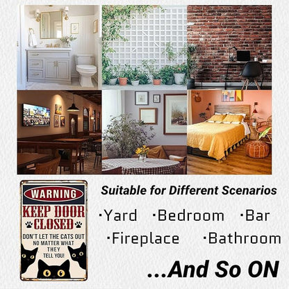 Metal Sign Funny Black Cat Keep Door Closed Vintage Signs Retro Aluminum Tin Sign for Kitchen Office Home Bar Cafe Wall Decor 8x12 Inch