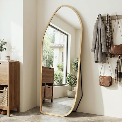 Suidia Full Length Mirror, Oversized Floor Mirror with Solid Wood Frame, Large Standing Mirror for Bedroom Living Room, Wood Art Style, Light Walnut, 68" L x 26" W