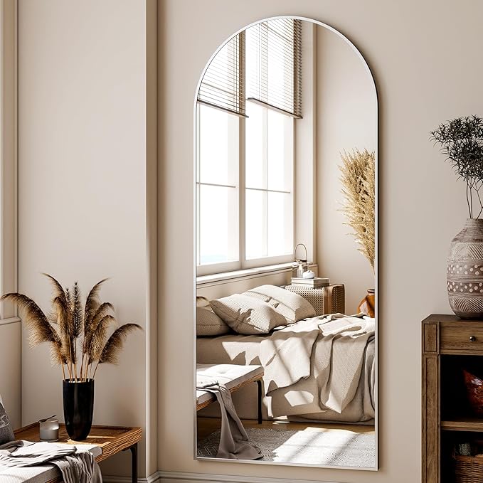 XRAMFY 56"x21" Floor Full Length Mirror Standing Full Body Rounded Corner Rectangle Mirrors with Stand Hanging Wall Mounted Leaning Bedroom Living Room Bedroom Cloakroom