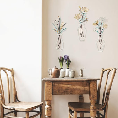 Wisecy Metal Flower Wall Art, 3 Pcs Rustic Farmhouse Wall Decor, for Living Room, Bedroom, Dining Room - Housewarming Gifts