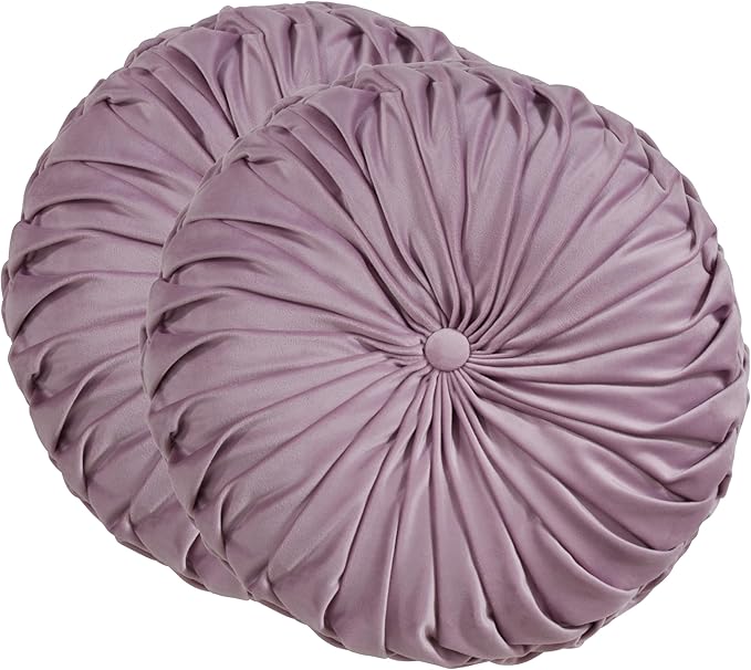 SARO LIFESTYLE Round Velvet Pintucked Poly Filled Throw Pillow (Set of 2)