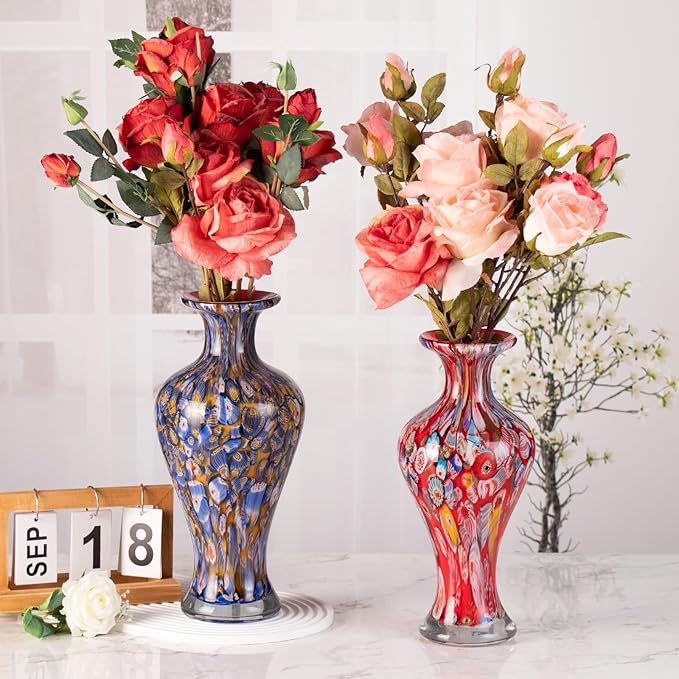 KAMMAK Colored Glass Vase, Beautiful Hand Blown Decorative Vase, Modern Art Vase for Flower Mantle Dining Table Centerpiece, Entryway Living Room Wedding Decoration, 8HPHR017