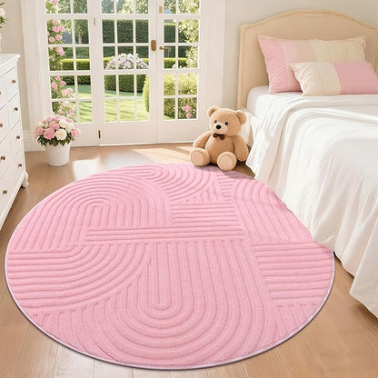 Pauwer Pink Area Rug for Girls Bedroom 4ft Soft Fluffy Non Slip Machine Washable Rugs Modern Indoor Mat Fuzzy Floor Round Carpet for Kids Nursery Living Room Dorm Playroom Dining Baby Home Decor