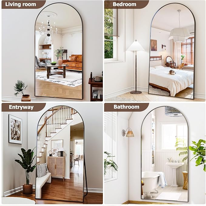 Easly 41"x81" Extra Large Arched Full Length Mirror - Leaning Mirror Arch Wall-Mounted Mirrors - Aluminum Alloy Frame Modern Simple Home Decor - for Living Room Bedroom Cloakroom