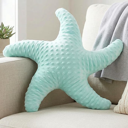 XIAIJIA Starfish Pillow Decorative Throw Pillow, 19.68x19.68 Inch Coastal Beach Pillow, Ocean Decor Beach Themed Room Accent Pillow for Couch Bed Bedroom（Aqua）